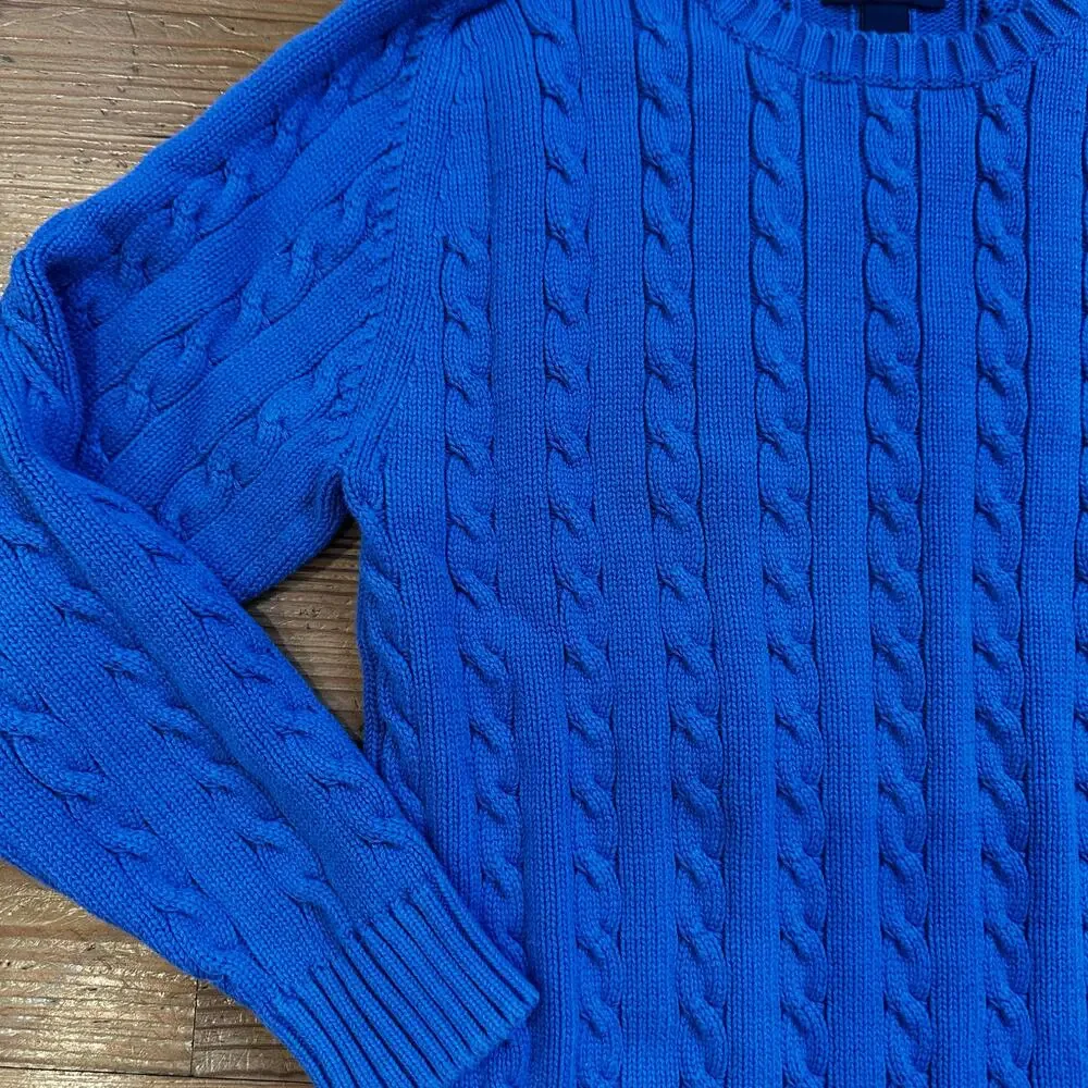 Lands' End periwinkle blue cable knit crew sweater SIZE 14‎ - Picture 3 of 4
